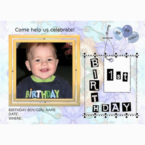 Ist Birthday Party 5x7 Invitation By Lil 7 x5  Photo Card - 5