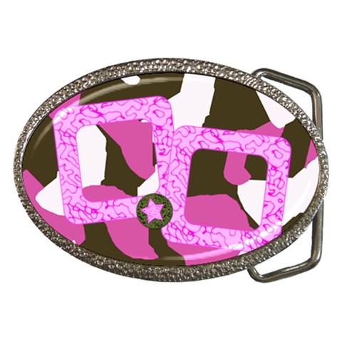 Pink Cammo Belt Buckle By Amanda Bunn Front