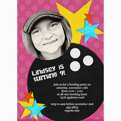 Bowling Party Invitation (5x7) By Lana Laflen 7 x5  Photo Card - 1