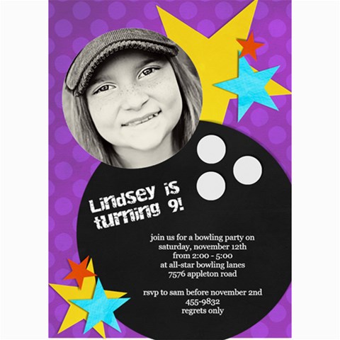 Bowling Party Invitation (5x7) By Lana Laflen 7 x5  Photo Card - 7