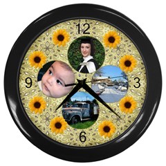 Sunflower clock - Wall Clock (Black)