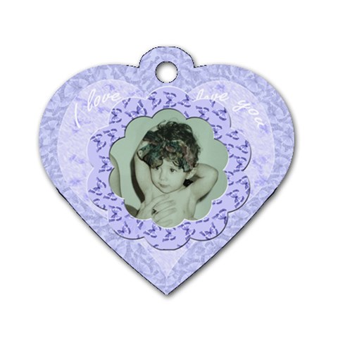 Lilac Blue Flower Heart Dog Tag By Claire Mcallen Front