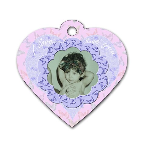 I Love You Pink Blue Flower Heart Dog Tag By Claire Mcallen Front