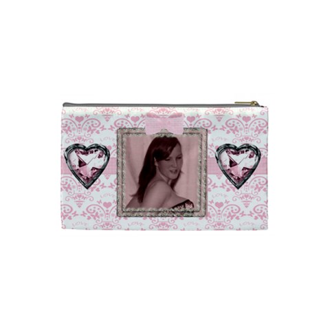 Pink Gingham Love Small Cosmetic Bag By Claire Mcallen Back