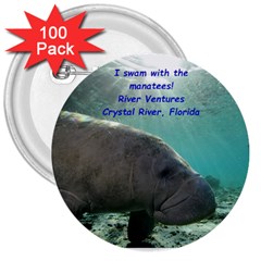 Manatee Button - 3  Button (100 pack)
