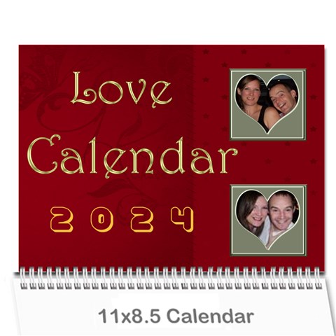Large Wall  love  Calendar 2024 Red And Gold  By Claire Mcallen Cover