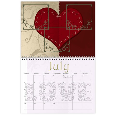 Large Wall  love  Calendar 2024 Red And Gold  By Claire Mcallen Jul 2024