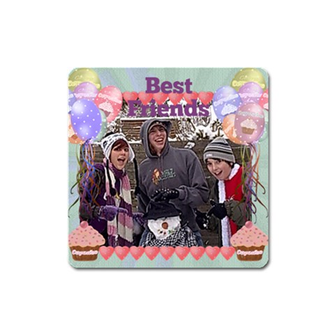 Best Friends Party Balloon Square Magnet By Claire Mcallen Front