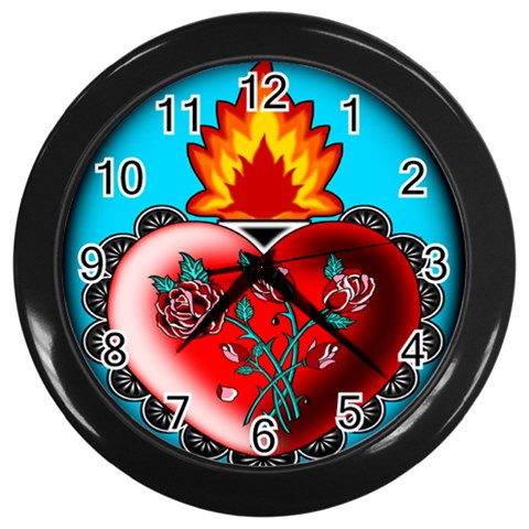 Fire Heart Wall Clock (black) By Chaido Front