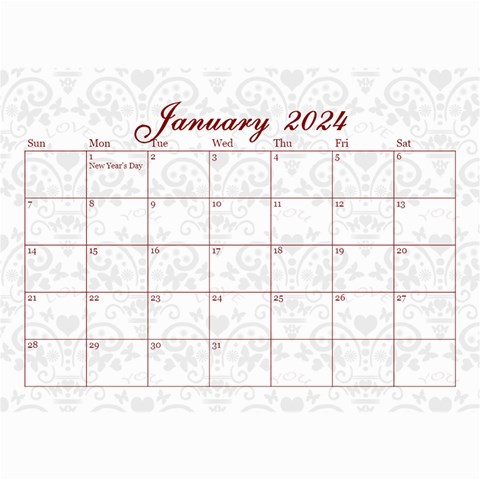 2024 February Start Red Love Heart Calendar By Claire Mcallen Feb 2024