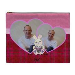 Double Hearts xxl cosmetic, make up bag pink tartan - Cosmetic Bag (XL)