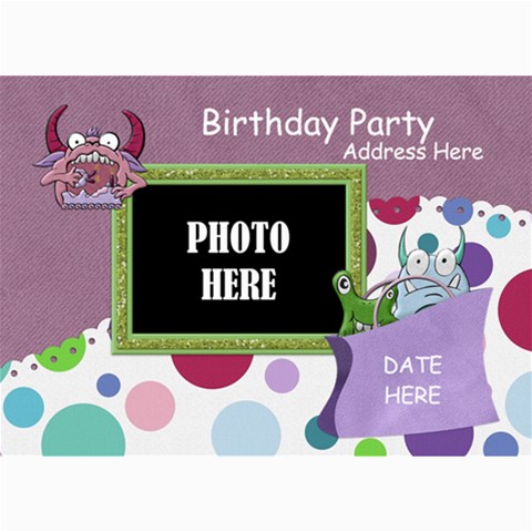 Monster Party Birthday Card 1 By Lisa Minor 7 x5  Photo Card - 5