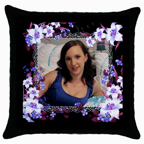 Blue Floral Throw Pillow By Deborah Front