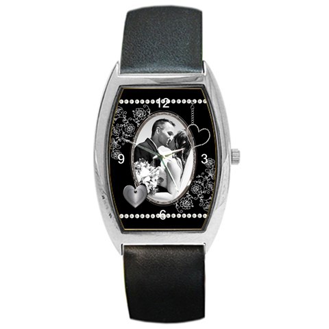 Black And Whitel Metal Barrel Style Watch By Lil Front