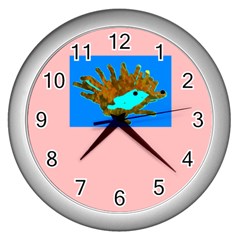 hedgehog clock - Wall Clock (Silver)