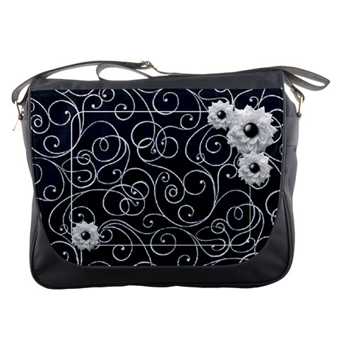Swirly White Flower Messenger Bag By Laurrie Front