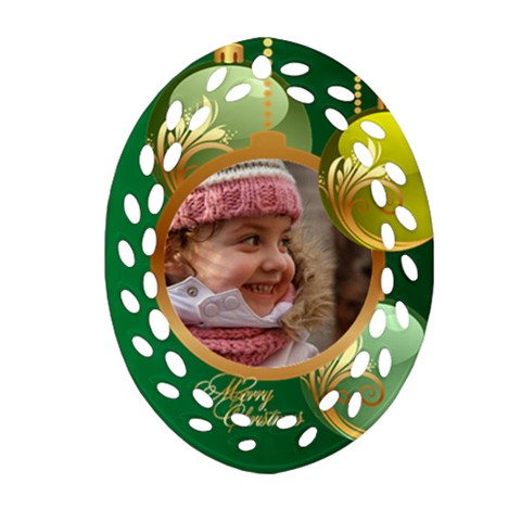 Green Christmas Filigree Oval Ornament By Deborah Front