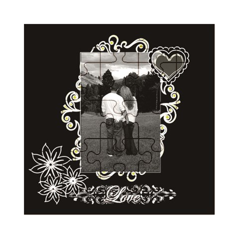 Swirl Floral Love Black Acrylic Jigsaw Puzzle By Ellan Front