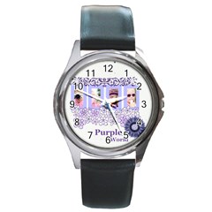 purple world - Round Metal Watch