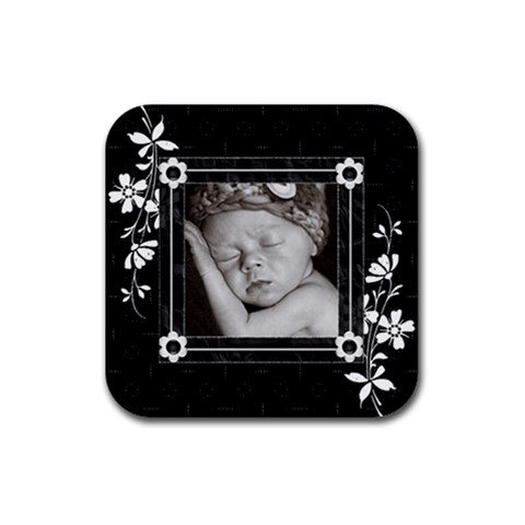 Black And White Square Rubber Coaster By Lil Front