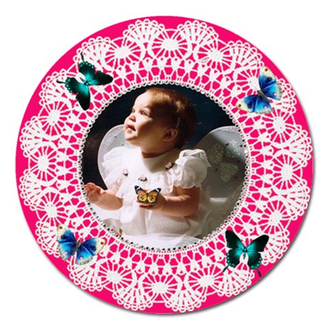 Bright Pink Nd White Doilie Magnet 5 Inch By Kim Blair Front
