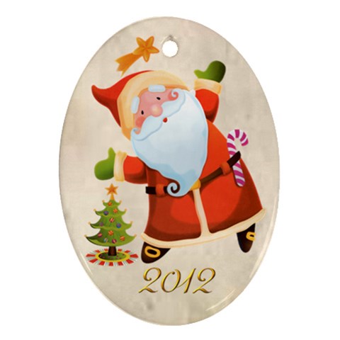 Santa Merry Christmas 2012 Oval Double Side Ornament By Catvinnat Front