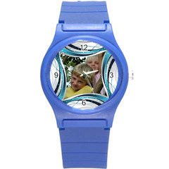 Blue and Silver Plastic Sport Watch Small - Round Plastic Sport Watch (S)