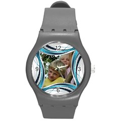 Blue and Silver Plastic Sport Watch Medium - Round Plastic Sport Watch (M)