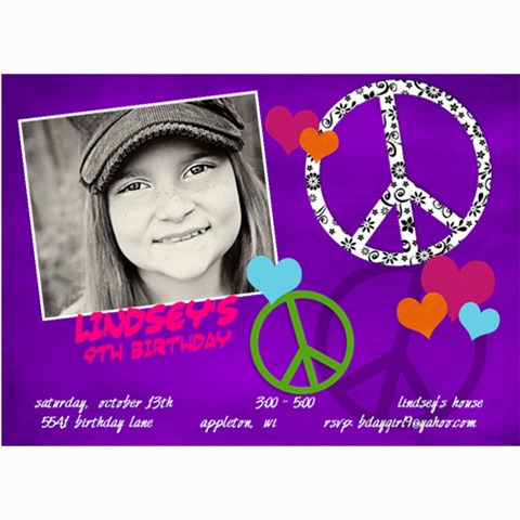 Peace & Love Birthday Invitation By Lana Laflen 7 x5  Photo Card - 1