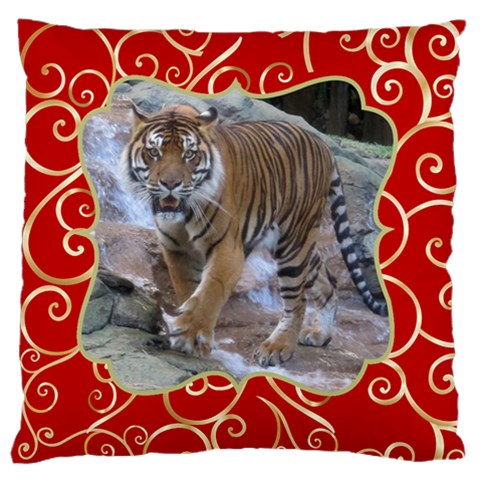 Red And Gold Large Cushion Case By Deborah Front