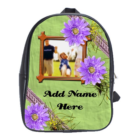 Purple/green Flower Photo Personalized Backpack By Angela Front