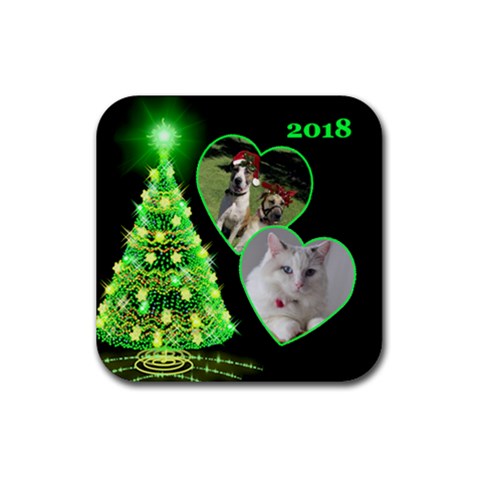 Green Christmas Tree Square Coaster By Deborah Front