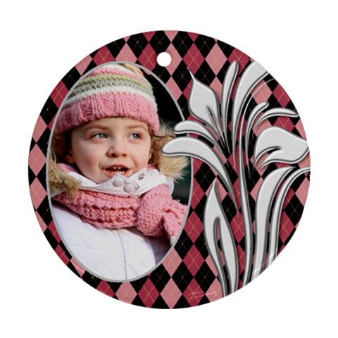 Pink Checker Round Ornament (2 Sided) By Deborah Back