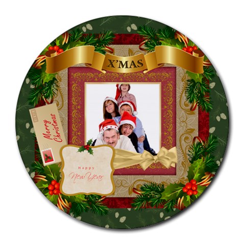 Merry Christmas By Betty 8 x8  Round Mousepad - 1