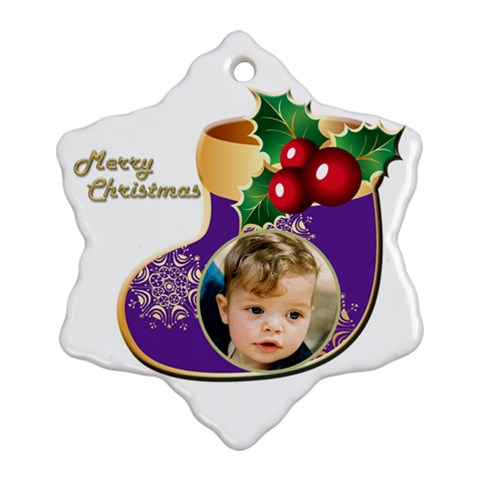 Merry Christmas Stocking Snowflake Ornament By Deborah Front