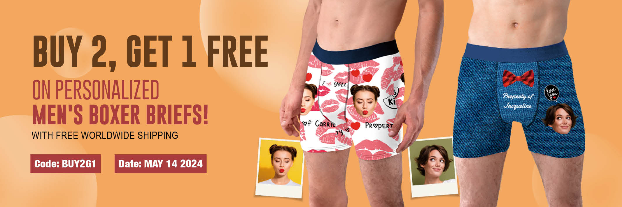 Buy 2, Get 1 Free on Personalized Men's Boxer Briefs with Free Worldwide Shipping!