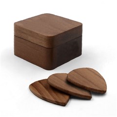 Square Wood Guitar Pick Holder Case And Picks Set