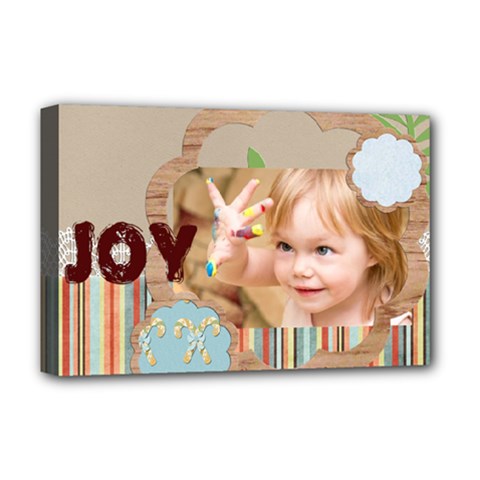 flower , kids, happy, fun, green - Deluxe Canvas 18  x 12  (Stretched)