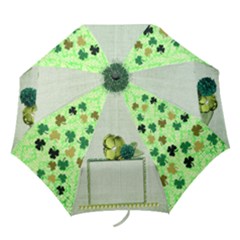 Green Umbrella with clovers and green flowers - Folding Umbrella