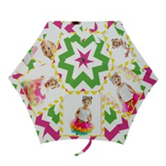 pink green chevron with photos - Mini Folding Umbrella