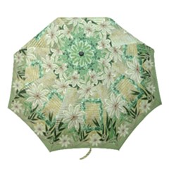 Aqua Blue Green Floral Folding Umbrella