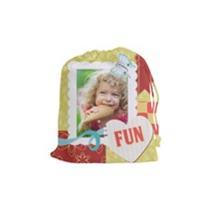 kids, play, family, fun, happy, nice - Drawstring Pouch (Medium)