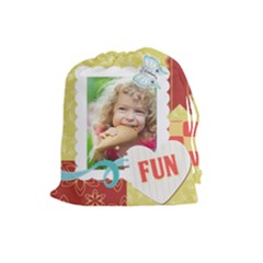 kids, play, family, fun, happy, nice - Drawstring Pouch (Large)