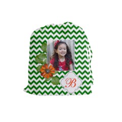 Drawstring Pouch (L): Chevron Green - Drawstring Pouch (Large)