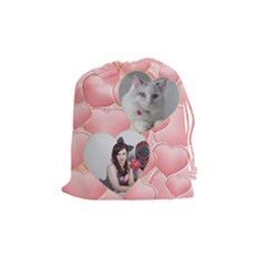 Pink Heart Drawstring Pouch (medium)