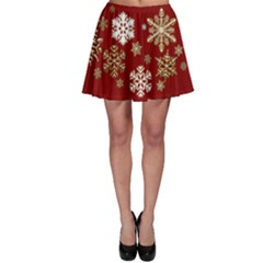 Snow flake  Red and Gold Skater Skirt