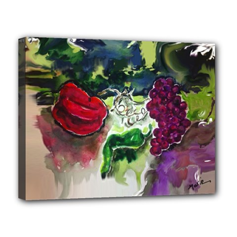 Grapes and Peppers - Canvas 14  x 11  (Stretched)