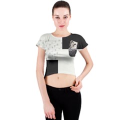 Full Print Crew Crop Top - Crew Neck Crop Top