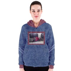 Burgundy And Blue Womens Zipper Hoodie