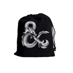 Large Silver & on Black - Drawstring Pouch (Large)